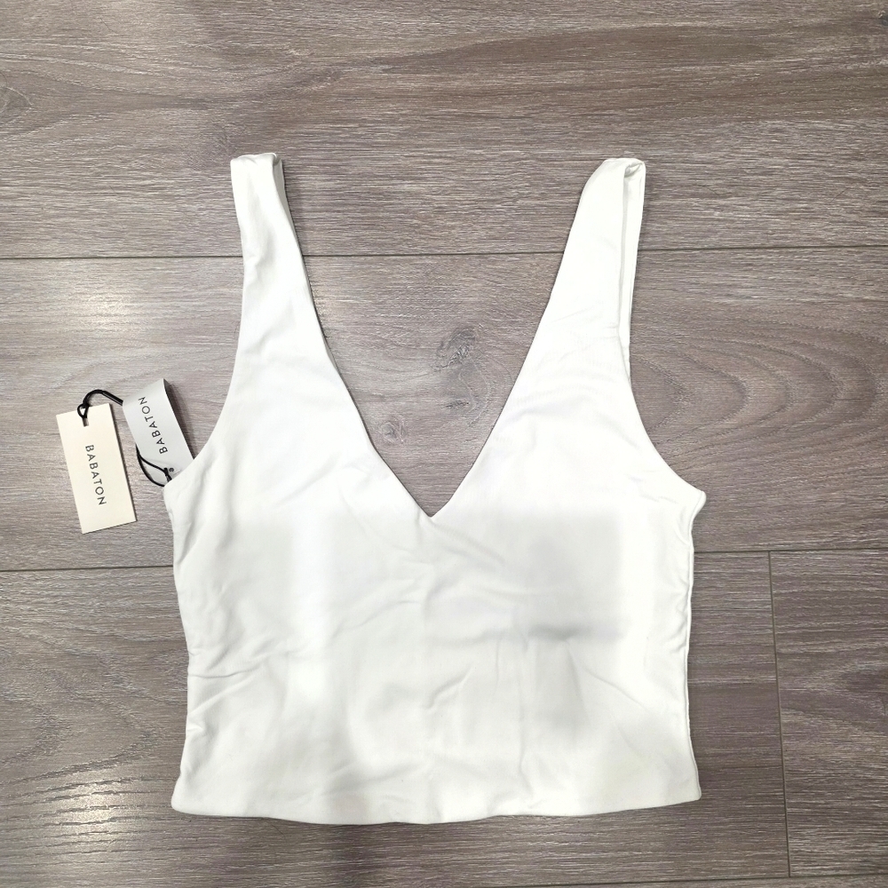 Aritzia White Deep V Crop Top